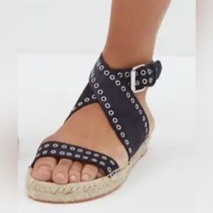 Isabel Marant navy Eyelet Crisscross Espadrille Wedges